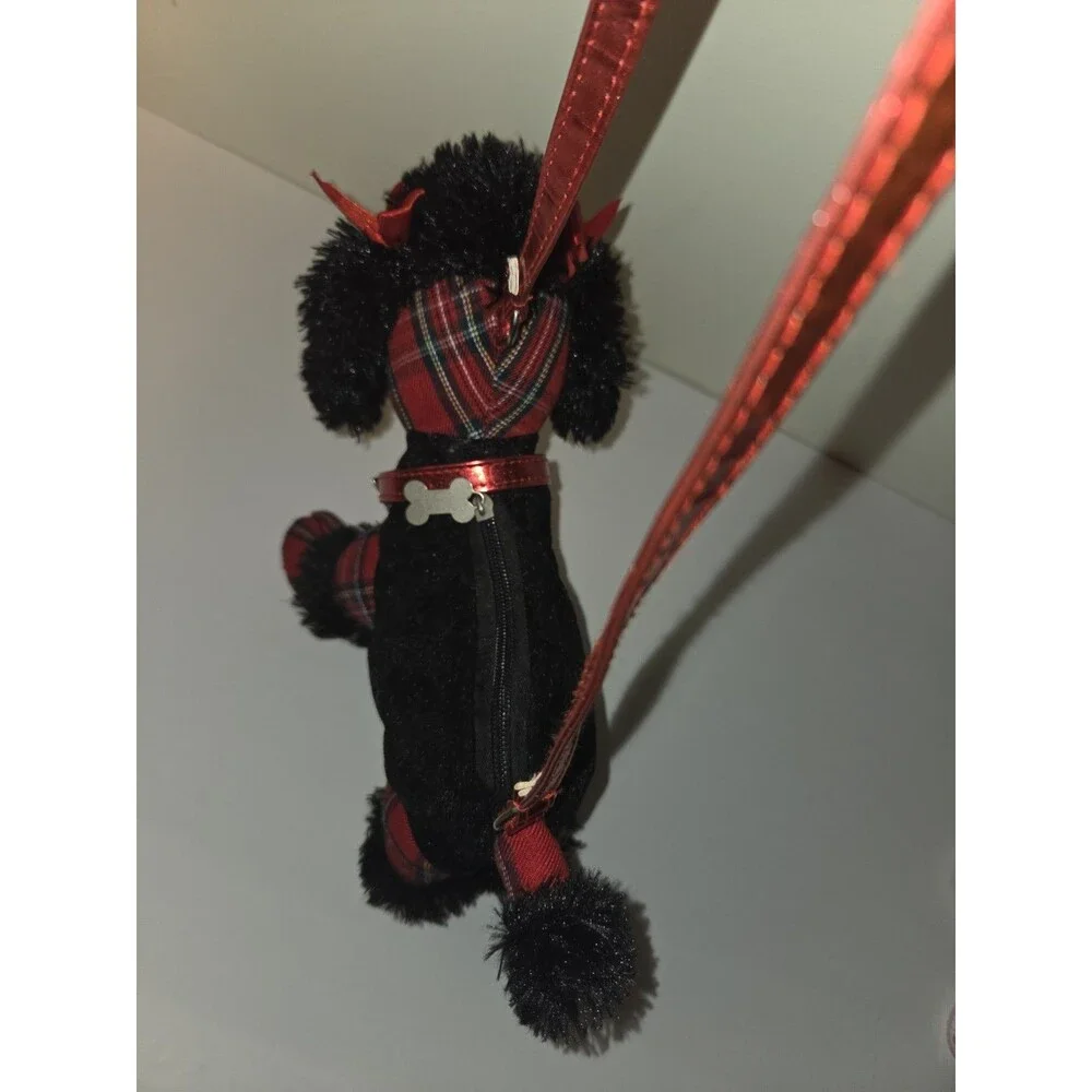 Poochie & Co Novelty Black Plush Poodle Purse Red Plaid Dog Shoulder Bag 13